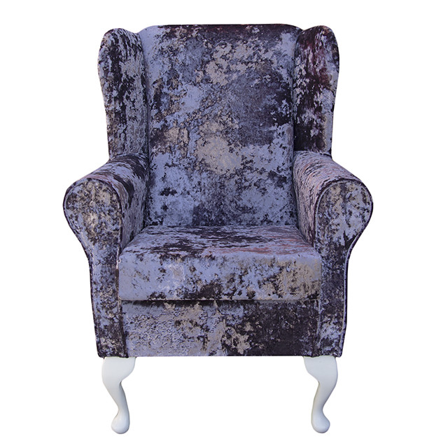 High Wing Back Fireside Chair Lavender Lustro Fabric Easy Armchair