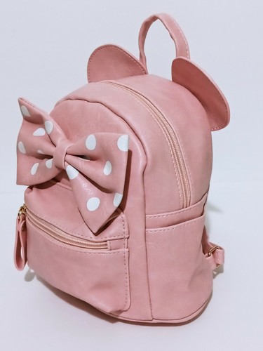 Mickey Ears Faux Leather 8" Mini Backpack Polka Dot Bow Lady Purse Travel Bag - Picture 2 of 5