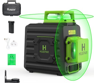Huepar B02CG grüner 2D Kreuzlinienlaser mit Litium-Ionen Batterie Typ C Ladeansc