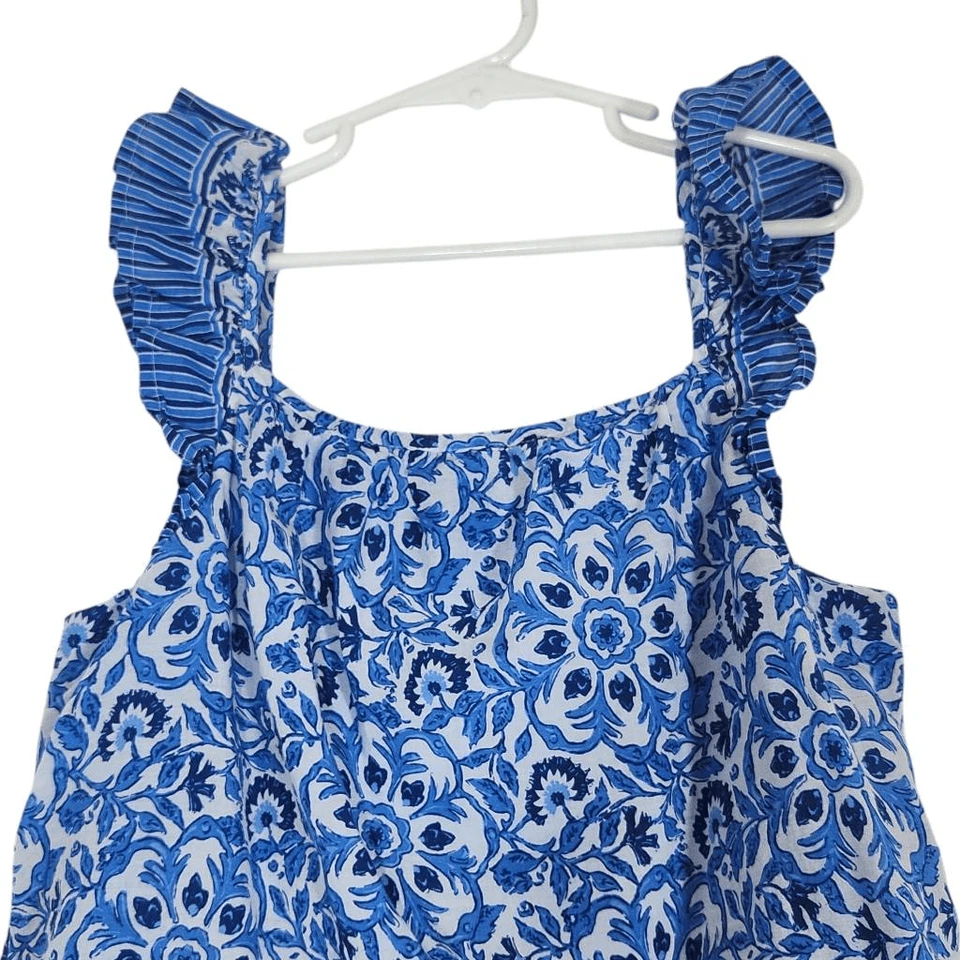 Top de verano floral azul y blanco de Vineyard Vines para niña talla grande Foto 3 de 4