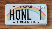 HAWAII GRAPHIC RAINBOW VANITY LICENSE  PLATE  " HONL  1 " HONOLULU LULU