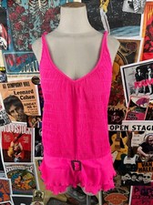 Vintage 70s Pink Belted Pintuck Drop Waist Jantzen Swimwear Bathing Suit Top PXS