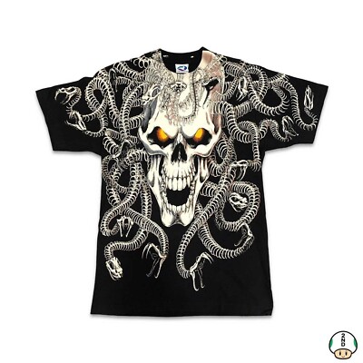 Vintage 1993 Liquid Blue Medusa Skull T Shirt Mens Large Black