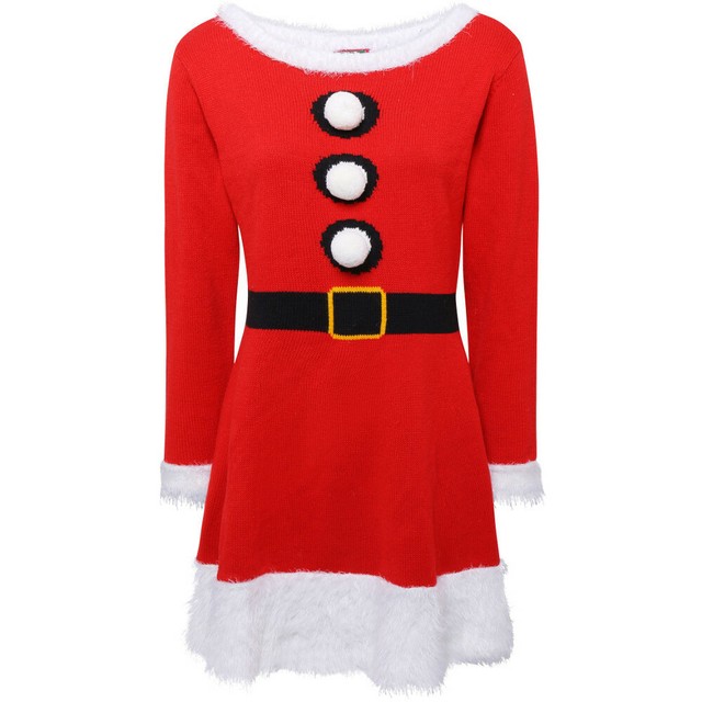 Christmas Womens/Ladies Mrs Claus Knitted Santa Sweater Dress | eBay