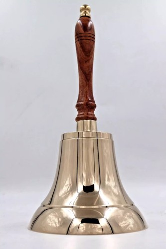 Handmade Solid 11" inch Brass Hand Bell School Bell Call Service Bell with Wood - Picture 2 of 3