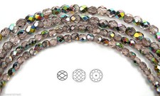 Czech Fire Polished Round Faceted Beads in Vintage Rose Vitrail ctd, Rosaline VM