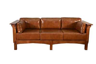 CRAFTSMAN / Mission Crofter Style Sofa - Solid Quarter Sawn White Oak And Leathe