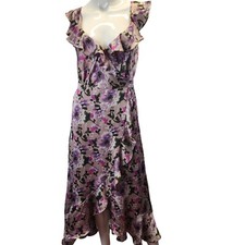 ASTR The Label Womens Floral Ruffle Open Back Midi Wrap Dress Blush & Purple