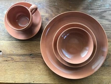 California Modern Santa Anita Ware 5pc place setting pumpkin orange MCM