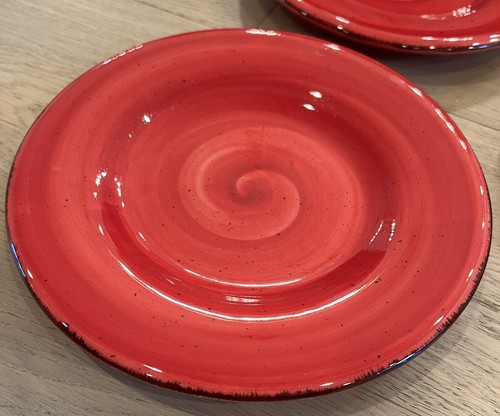 Set Of 3 Gorgeous Hausenware Red Spiral Brown Rim Replacement Plates 8.75” - Picture 6 of 19