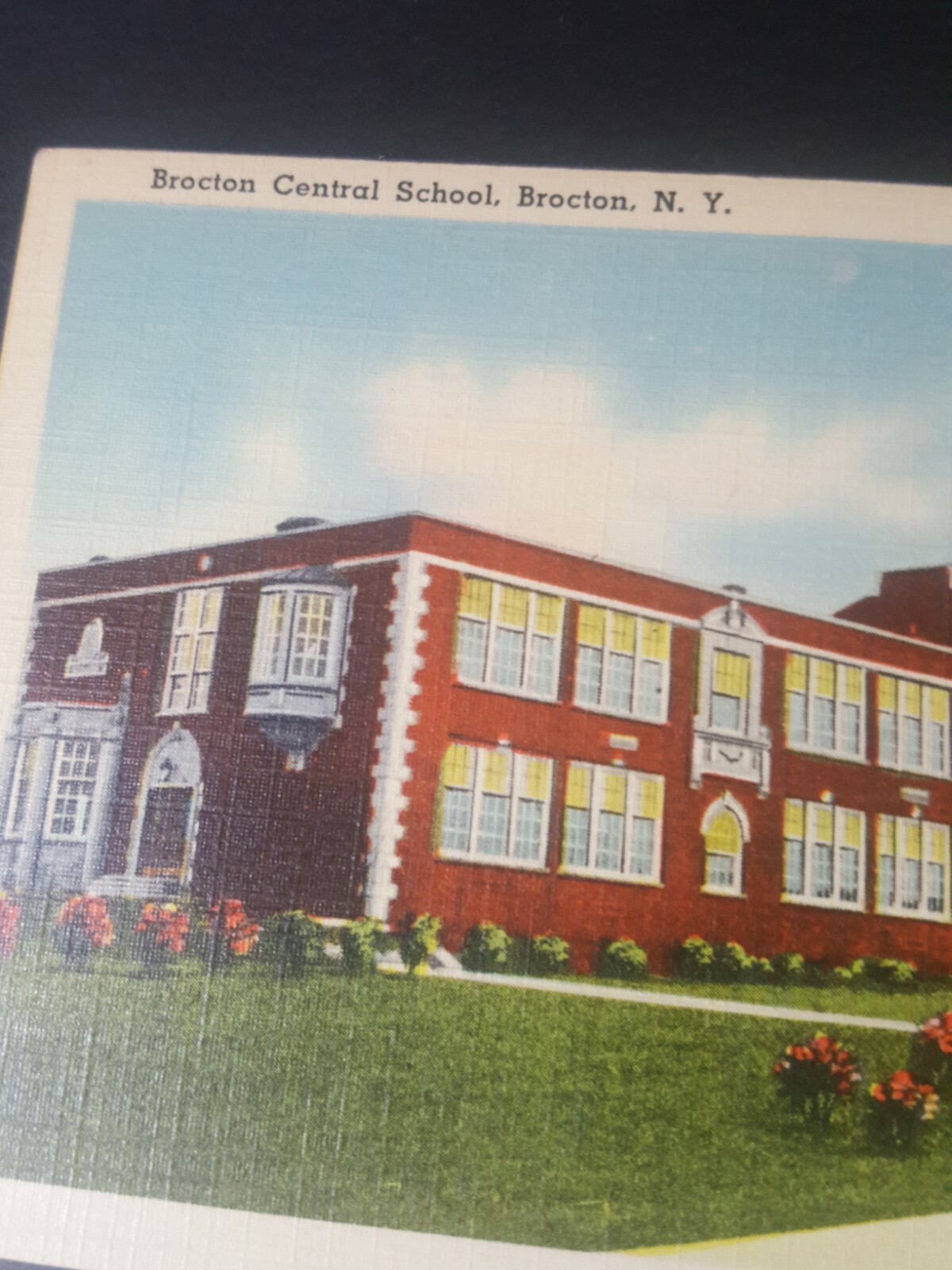 Vintage NEW YORK postcard 1940's BROCTON HIGH SCHOOL building