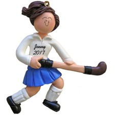 Personalized Christmas Ornament - Brunette Female Field Hockey Player