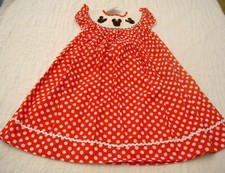 New Minnie Mouse Smocked Bishop Dress Size 2T Disney RED White Polka Dots NWT