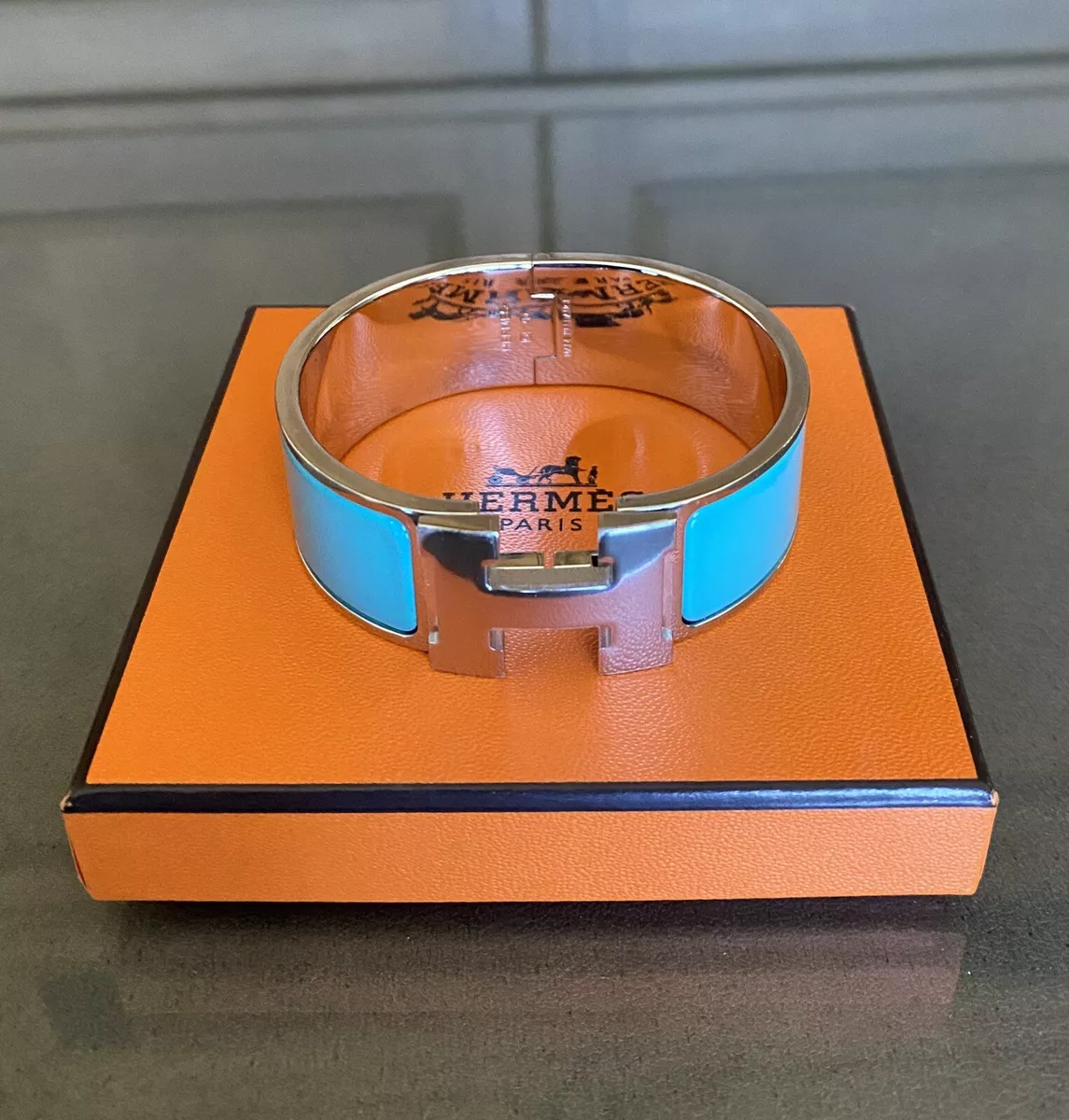 HERMES CLIC H BANGLE, ORANGE ENAMEL AND PALLADIUM HARDWARE, PM