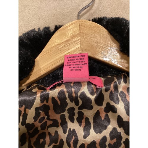 Betsey Johnson Black Faux Fur Vest with satin Leopard Print Lining Size Medium - Picture 5 of 5