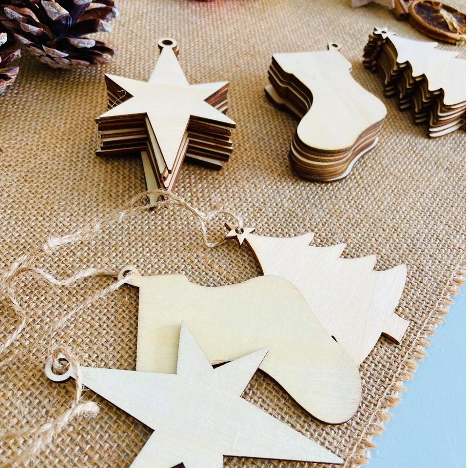 Holzanhänger Set 60 Baum Stern Stiefel Weihnachtsbaum Anhänger Weihnachten Deko