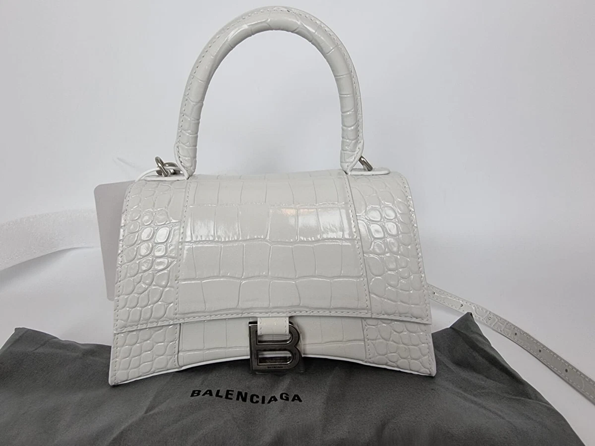 Balenciaga White Crocodile Embossed Mini Hourglass