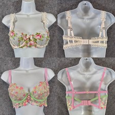 For Love and Lemons Bras Womens S Floral Embroidery Lace Lingerie Pink White