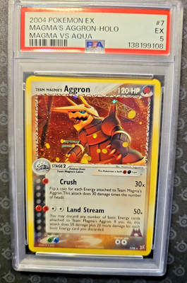 Team Magma's Aggron 7/95 Team Magma vs Team Aqua Holo PSA 5 EX