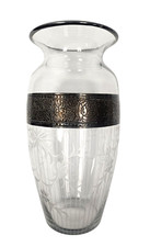 American Art Deco Etched Silver Overlay Cut Glass 11" Vase 1st Half 20th Century American Art Deco Etched Silver Overlay Cut Glass 11" Vase 1st Half 20th Century - Image 1