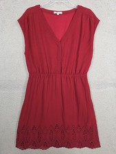 Madewell Eyelet Dress Size 12 Scalloped Hem Red V Neck
