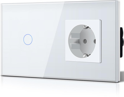 BSEED Touch Lichtschalter Mit Steckdose Aus Glas, Modern Steckdosen Unterputz, W