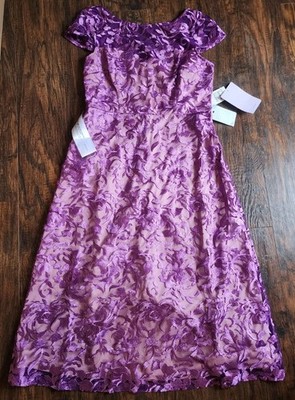 J S Collections Rylee A Line Cocktail Dress, Tea Length, Violet Rose, 14R, NEW!!