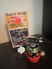 Vintage Wind-Up Walking Moon Stroller Robot Toy Hong Kong w/ Original Box