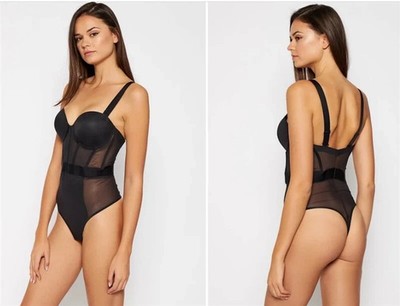 DKNY Damen Größe 36C transparenter trägerloser Netzeinsatz Tanga Body DK6008