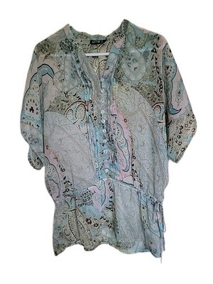 APT 9 Blouse Womens M Paisley Peplum Boho Short Sleeve Sheer FairCore BloomCore