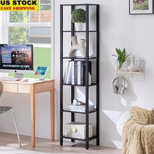6-Tier Tall Bookshelf Slim Design Space Saving Bookcase Home Office Decor New