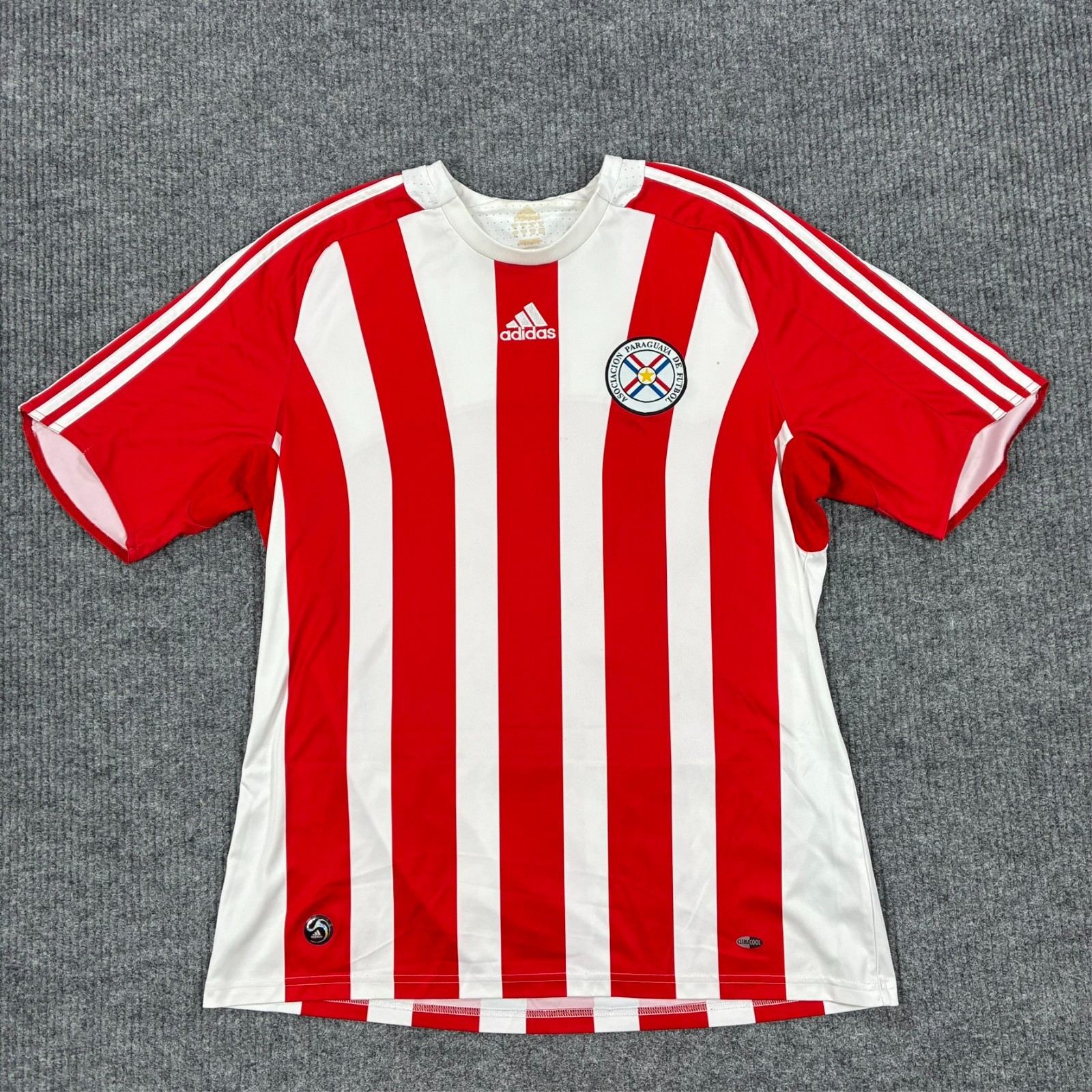 Vintage 2008 Adidas Paraguay Home Soccer Jersey Red White Striped Futbol Shirt L