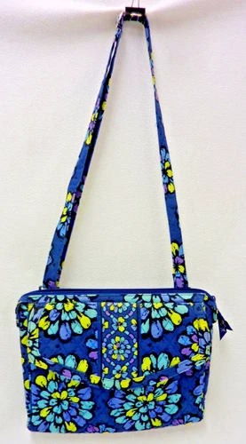 VERA BRADLEY  INDIGO POP QUIILTED ZIP TOP MAGNET FLAP TOTE PURSE 11.5 X 10" X 2"