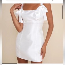 Lulu’s Exceptionally Precious White Satin Bow Mini Dress Women's Size Small