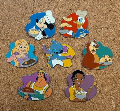 Disney Pin set of 7 Stitch Mickey Kronk Donald Rapunzel Tiana