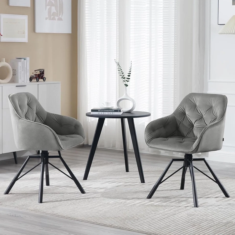 WOLTU 2x Esszimmerstühle drehbar Samt Gepolsterter Sitz Küchenstühle Essstühle - Bild 2 von 4