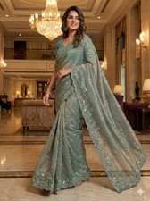 SAREE PARTY WEAR WEDDING DESIGNER INDIAN BLOUSE SARI BOLLYWOOD ETHNIC PAKISTANI