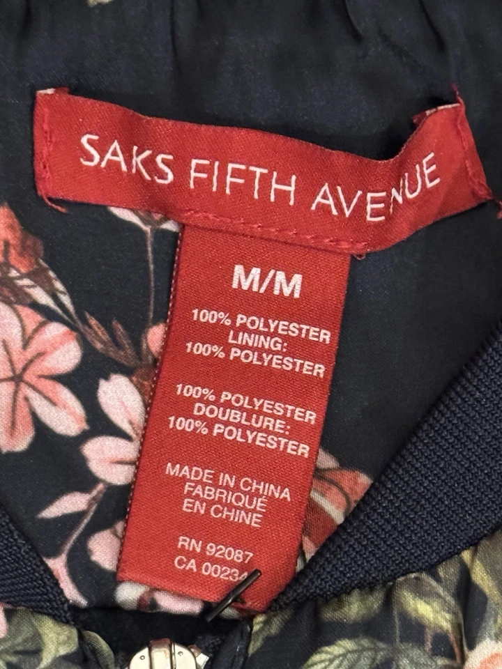 Chaqueta Bomber Floral Saks Fifth Avenue Para Mujer Mediana Azul Marino Rosa Flores Hada Foto 4 de 4