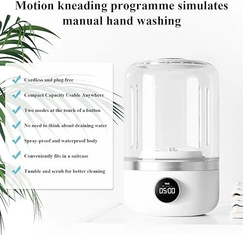 Portable Mini Washing Machine Cordless 4000mAh Collapsible Washer Travel Baby - Image 3 of 4