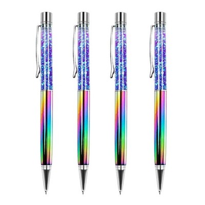 4 Pcs Colorful Metal Ballpoint Pen, Unique Metal Bling Dynamic Liquid Sand Pe...