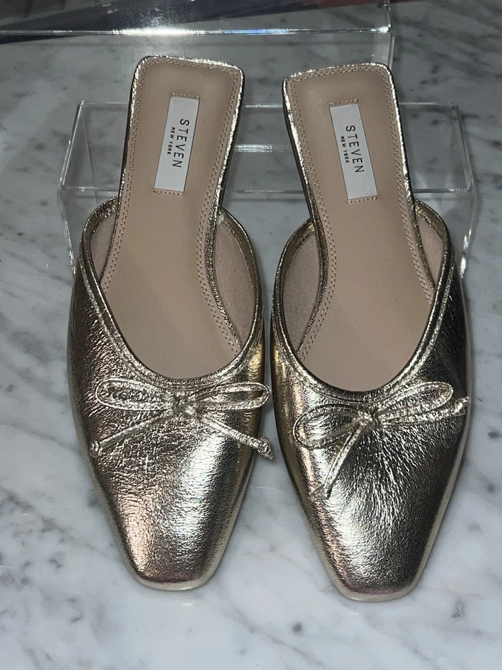 Steven New York Mujer’s 9.5 Metálico Dorado Callandra Mules Detalle Lazo Pisos Foto 4 de 4