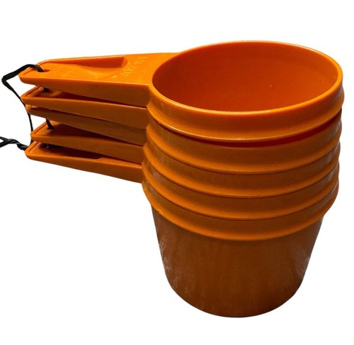 Vintage Orange TUPPERWARE Measuring Cup Set 5 piece - 1/3; 1/2; 2/3; 3/4 1 Cup - Picture 3 of 4