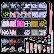 Nail Charms and Gems Nail Art Tools, 3 3D Flower Nail Charms for Nails Design...