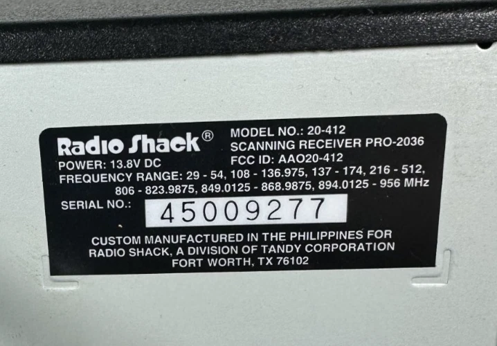 Used Radio Shack Realistic PRO-2036 20-412 w/ Power Adapter 200 Channel Tested - Image 2 of 2