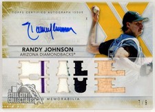 Randy Johnson 2015 Topps Triple Threads Gold Triple Relic Autograph Card 7/9