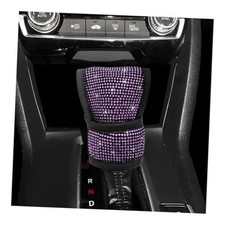 Diamond Car Shift Knob Cover, Shining Crystal Car Gear Shifter Leather Violet