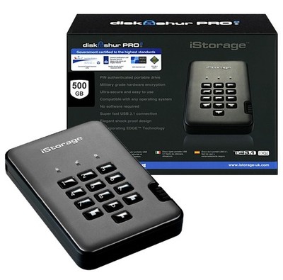 Istorage diskAshur PRO2 500GB Encrypted Portable HDD Fast USB 3.1 Max Protection