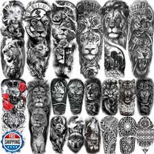 20 Sheets Realistic Lion Full Arm Sleeve Temporary Tattoos For Men Adults Thi