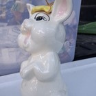 Ceramic Rabbit Planter Figurine, Glossy White Pink Yellow, Kids, Plants — photo 4