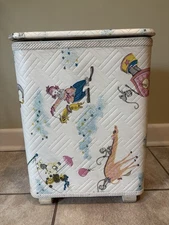 1960s Redmon Quilted Vinyl Baby Nursery Clothes Hamper Basket Circus Clowns